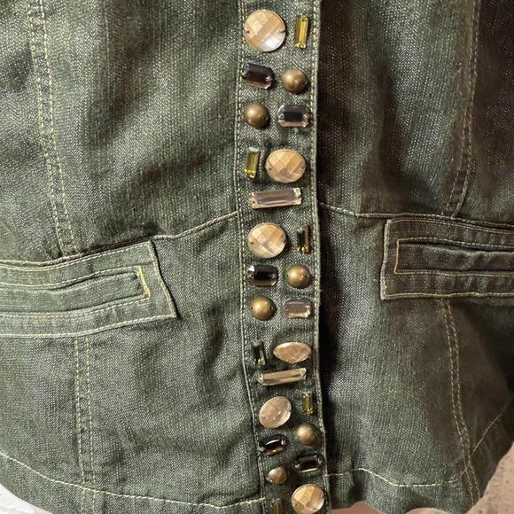 Ruby Rd. Green Rhinestone Denim Jean Jacket 10 - Picture 3 of 11